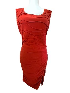 Guess Red Sleeveless Textured Midi Dress